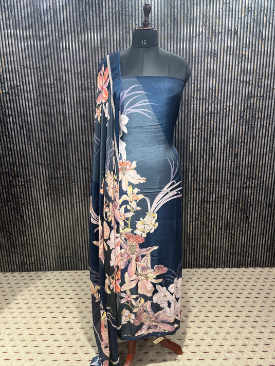 Muslin silk suit with soft chinon duputta