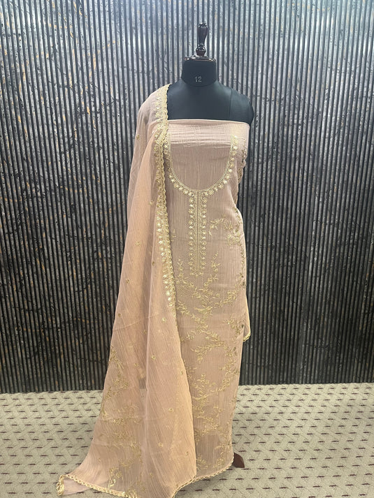 Premium Shimmer Concept Suit | Full Work Shirt & Dupatta | Peach & Skin Elegance”