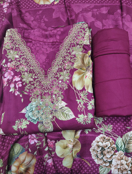 Timeless Winter Charm – Luxurious Pashmina Fabric Suit with Soft Warm Dupatta