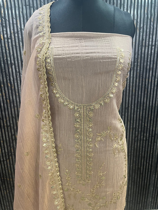 Premium Shimmer Concept Suit | Full Work Shirt & Dupatta | Peach & Skin Elegance”