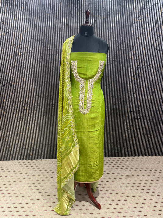 Shimmer silk suit with gajji silk duputta