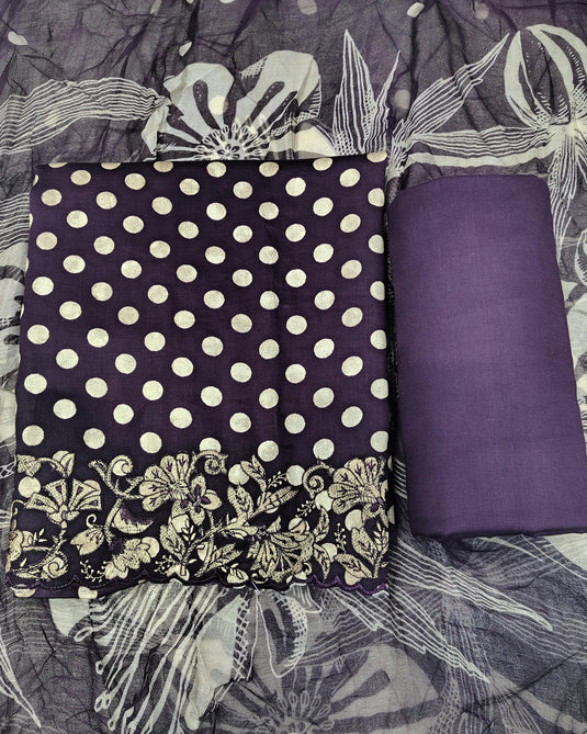 Premium Glace Cotton Suit Set with Elegant Ghera Work & Flowing Chiffon Dupatta in Rich Festive Colours