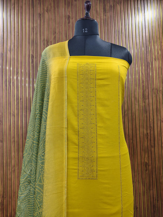 Elegant Lace Trim Cotton Suit with Muslin Dupatta