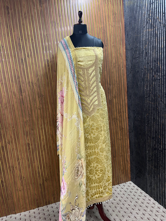 Brasso velvet suit set with soft chinon duputta