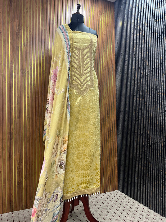 Brasso velvet suit set with soft chinon duputta