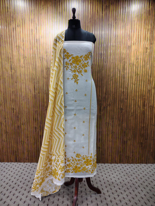 Classic White, Colorful Vibes – Floral Cotton Suit (4 Colours)