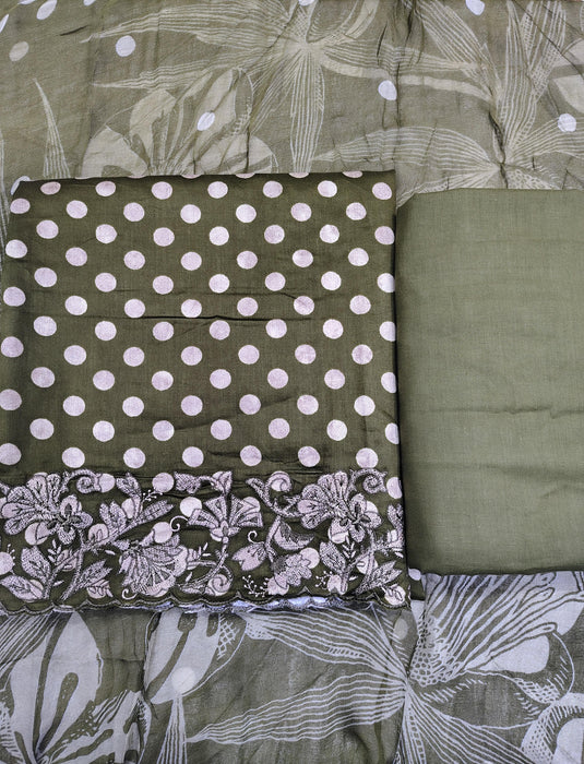 Premium Glace Cotton Suit Set with Elegant Ghera Work & Flowing Chiffon Dupatta in Rich Festive Colours