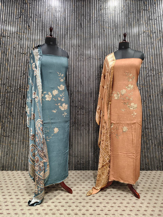 Premium pashmina suit with elegant brasso duputta