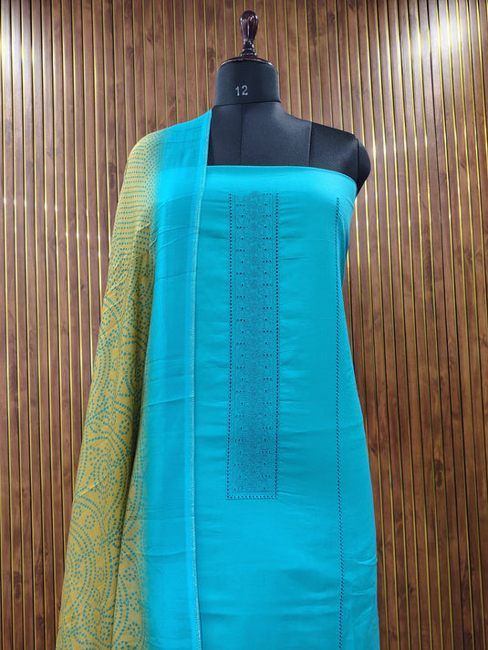 Elegant Lace Trim Cotton Suit with Muslin Dupatta