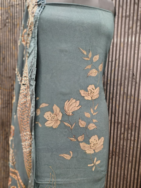 Premium pashmina suit with elegant brasso duputta