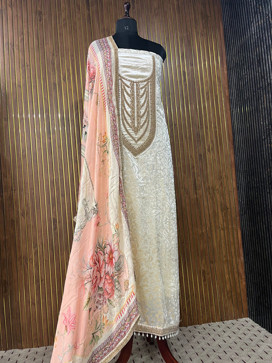 Brasso velvet suit set with soft chinon duputta