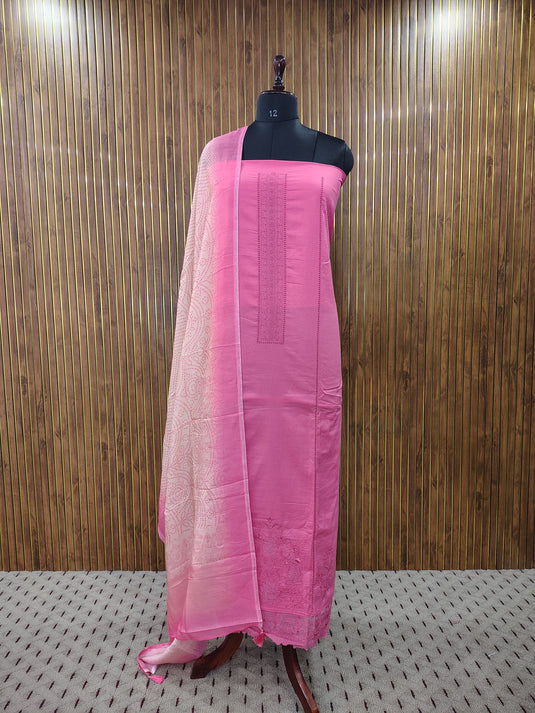 Elegant Lace Trim Cotton Suit with Muslin Dupatta