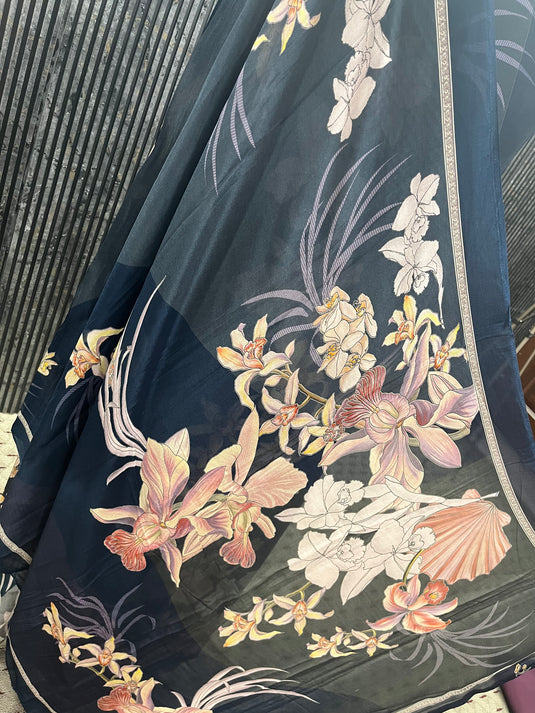 Muslin silk suit with soft chinon duputta