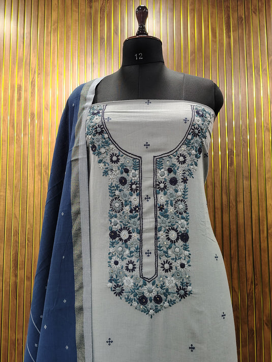 Azure Grace – A Timeless Pure Cotton Elegance in White & Blue