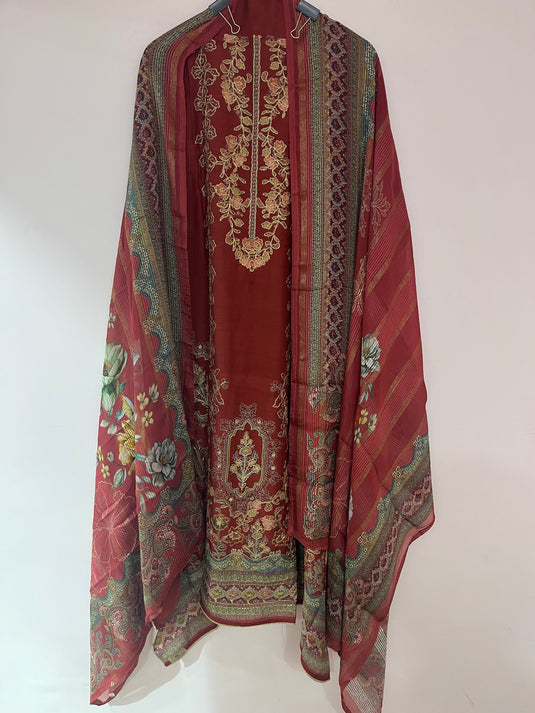 Premium Muslin Suit with Soft Chinon Dupatta, Featuring Elegant all-over Print in 4 Timeless Shades